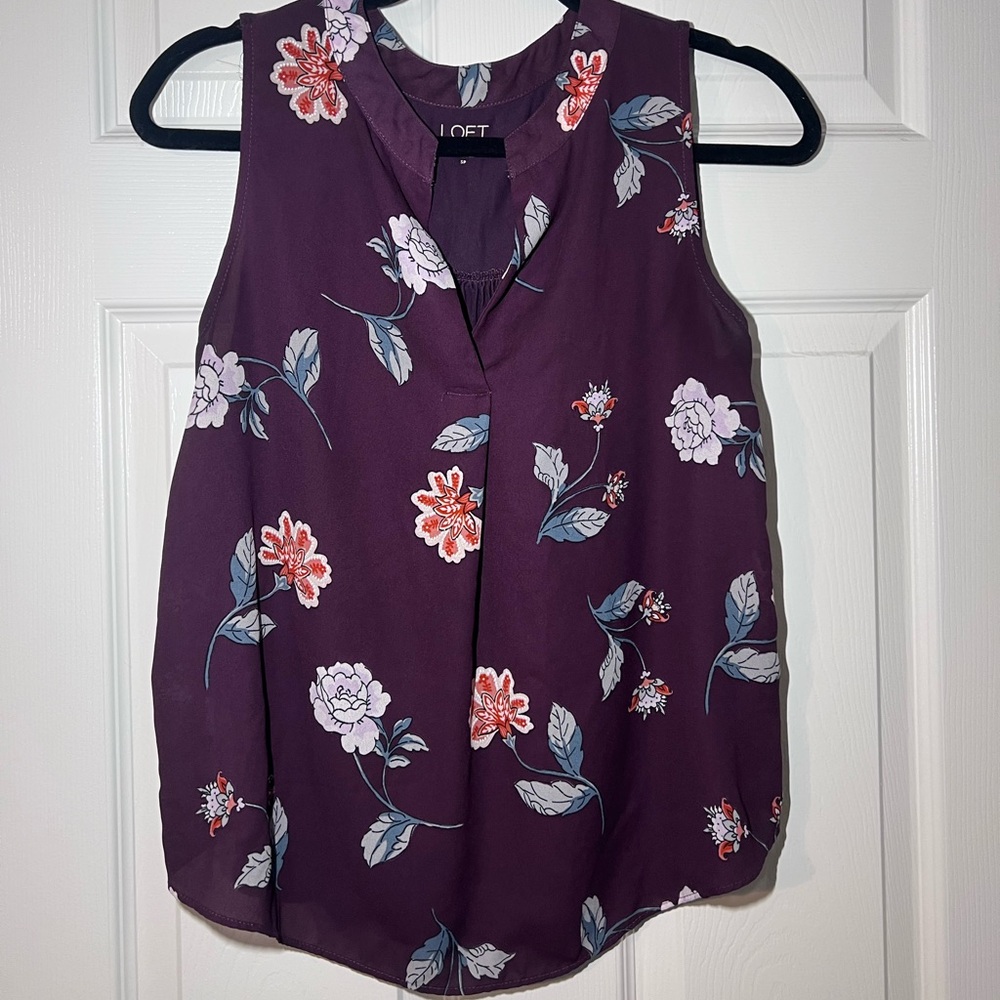 LOFT Sleeveless Top with Floral Design in Purple